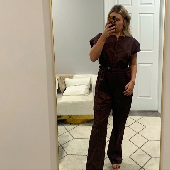NWT Devotion Twins Jumpsuit Button Down Buckle Belt in Brown - Picture 1 of 8